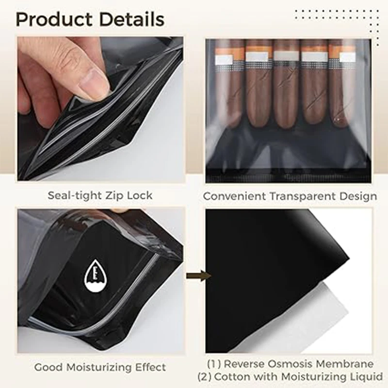 Cigar Humidor Bags, 9.5” x 5.1” Cigar Hydration Bag, Reusable Travel Cigar Bag, Cigar Humidity Control Pouch