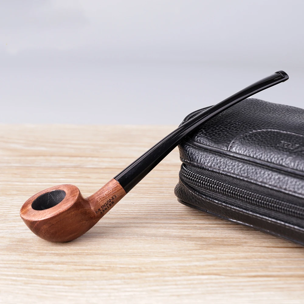 

MUXIANG solid wood tobacco pipe long curved handle reading pipe portable church pipe length = 18cm Father's Day gift