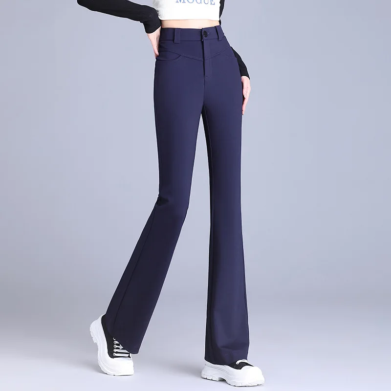 Korean Version of Elegant Solid Color Casual Suit Pants Women 2024 Early Autumn New Flared Pants Micro-cropped Pants Wholesale