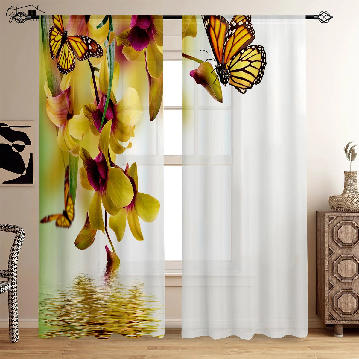 

Beautiful Butterfly Flower 3D Printed Curtains French Pastoral Fresh Bedroom Living Room Study Balcony Decorative Curtains 2PCS