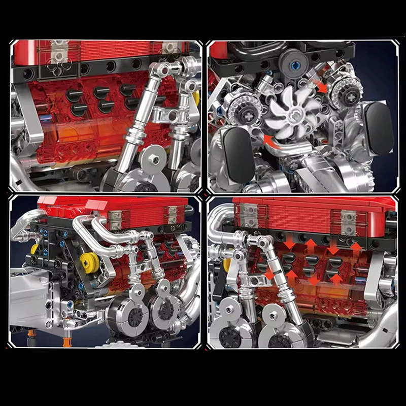 Molde clássico rei 10163 brinquedos de motor técnico bgt supercar vermelho w16 bloco de construção do motor montagem tijolo criança natal presentes diy