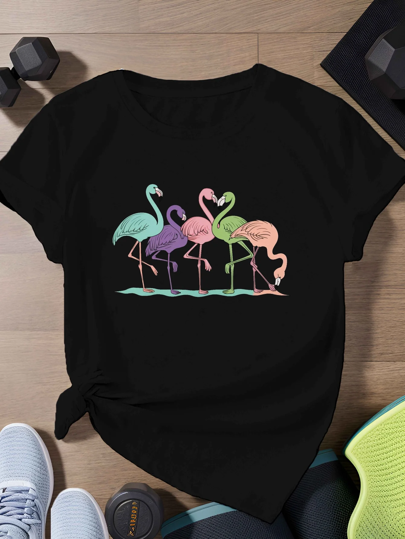 

expressions five flamingos in a row Women'S Plus Size Sports Short Sleeve T-Shirt