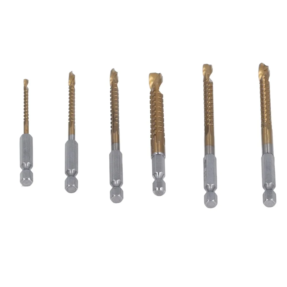 6pcs 3-8mm Sizes Twist Drill Bit Set 1/4in Hex Shank Ti Coated HSS Hex Shank Drill Bits 135 Degree Split Point