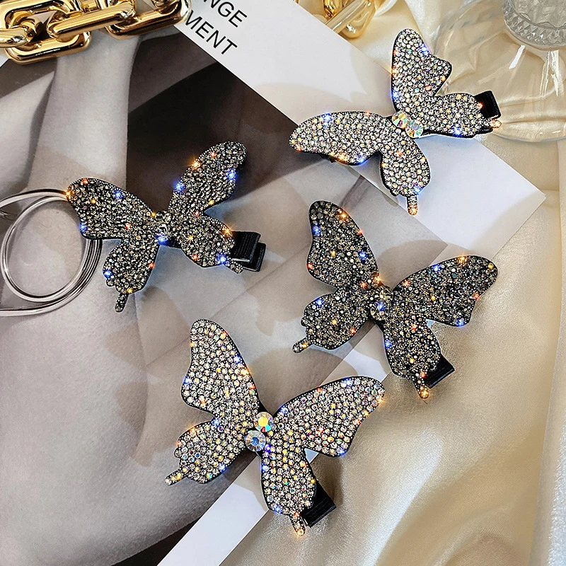 Rhinestone Butterfly Hair Clips For Girls Women Glitter Shiny Metal Barrettes Side Clip Hairpins Hair Accessories