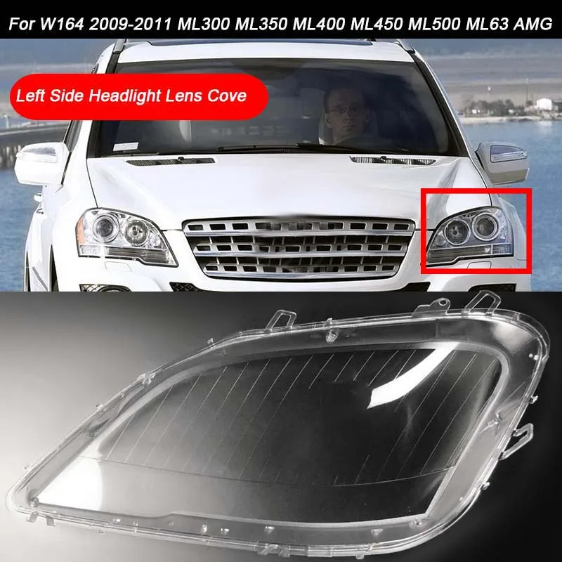 for Mercedes Benz W164 2009-11 ML-Cl  Car Left Side Headlight Clear Lens Cover head light lamp Lampshade Shell