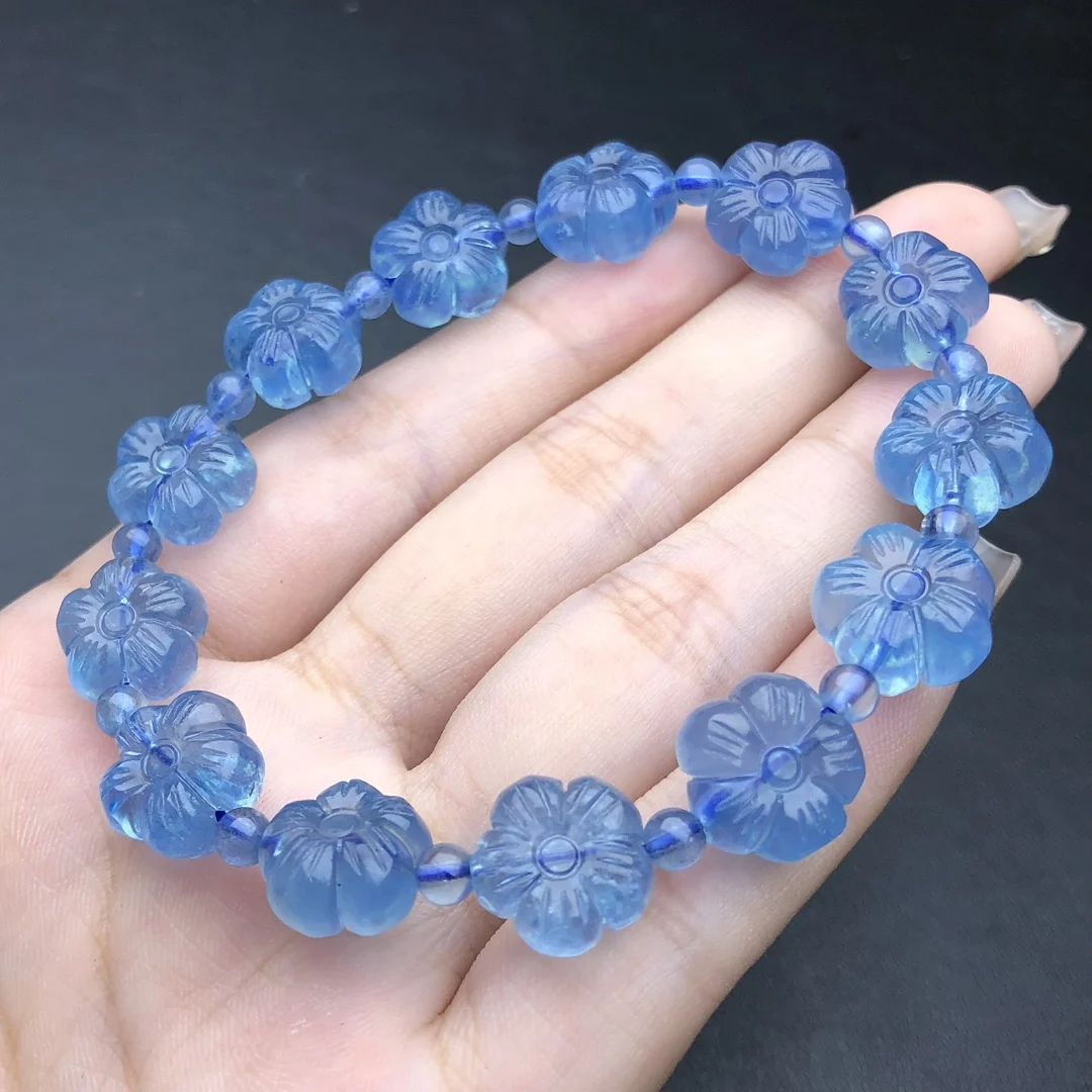 

1 Pc Fengbaowu Natural Aquamarine Flower Bracelet Reiki Healing Stone Fashion Jewelry Gift For Women