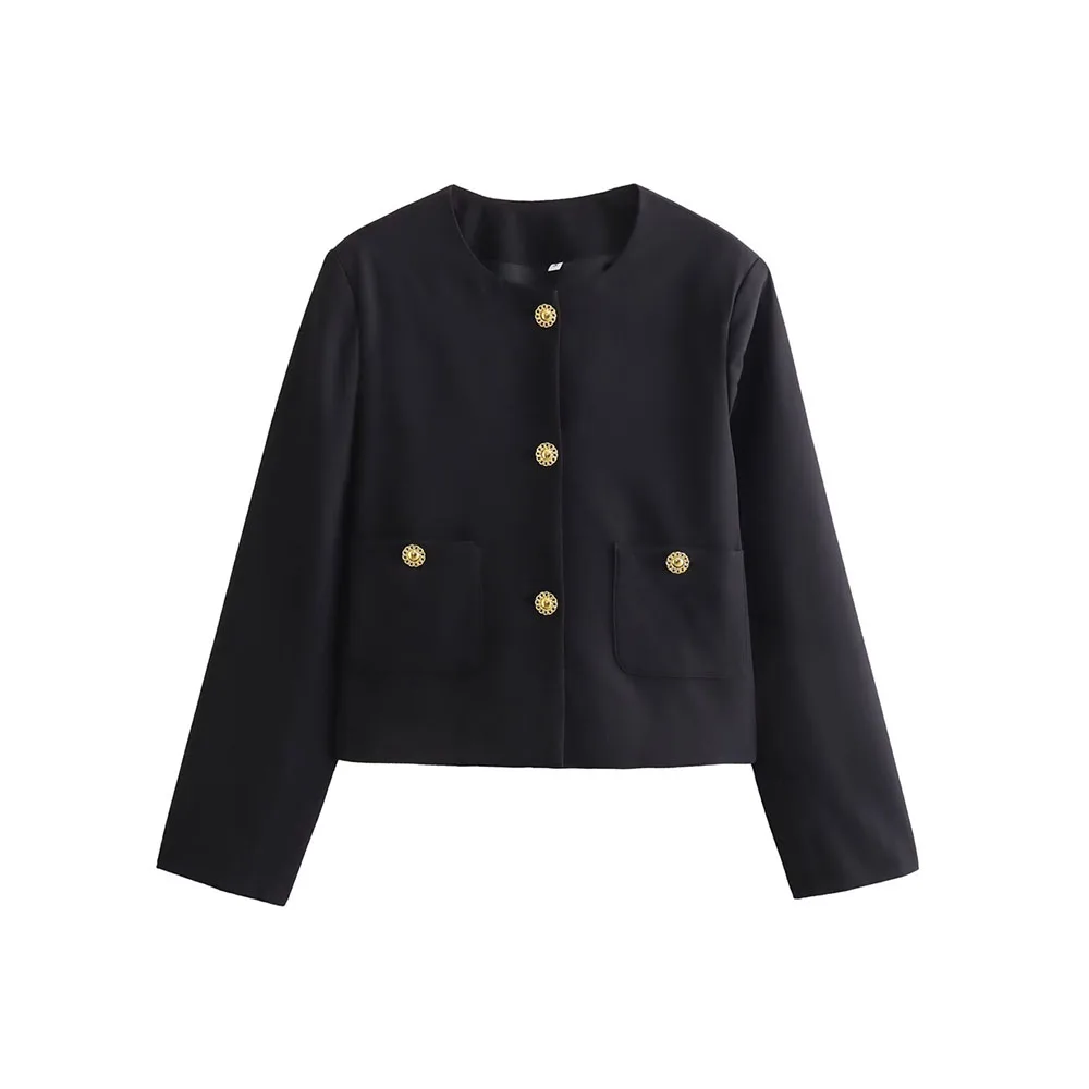 

Autumn new women's clothing French design sense fashionable and versatile gold button short jacket