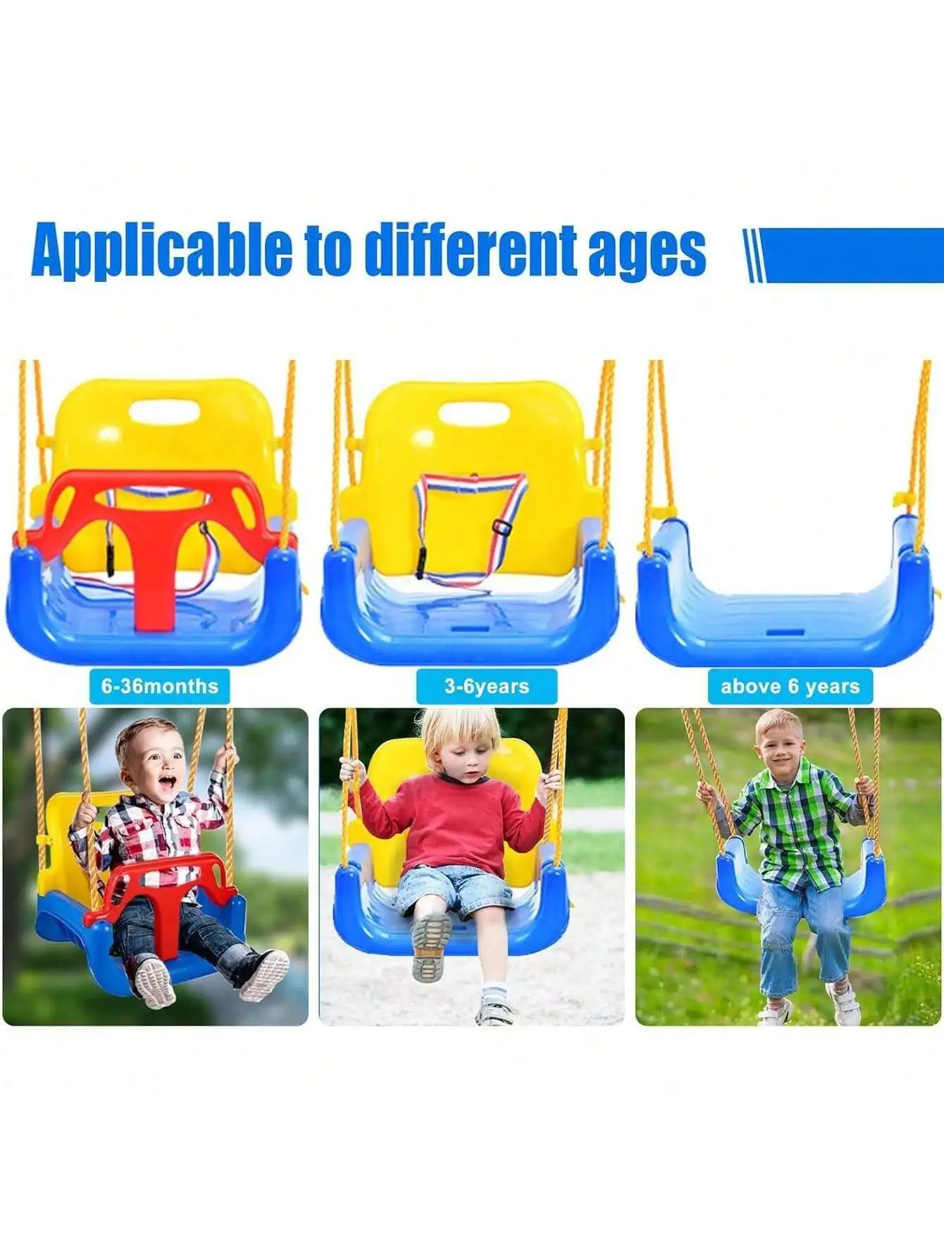 NUOVO altalena per bambini 3 in 1 Sedile per altalena per bambini con moschettoni per corde regolabili