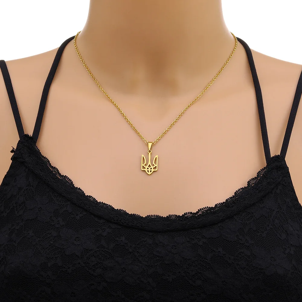 Ukraine national emblem necklace party jewelry stainless steel pendant simple clavicle collar chain wholesale
