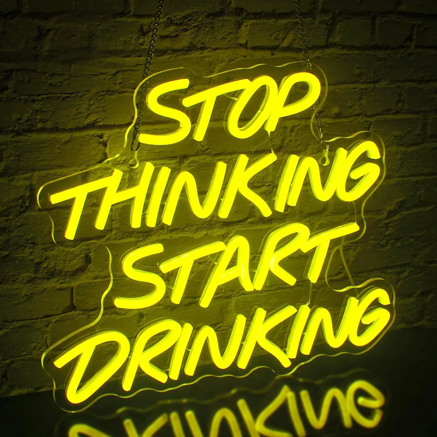 Stop Thinking Start Drinking Neon Signs for Wall Decor USB Bar Signs Yellow Led Signs Beer Neon Restaurant Man Cave Bistro Party