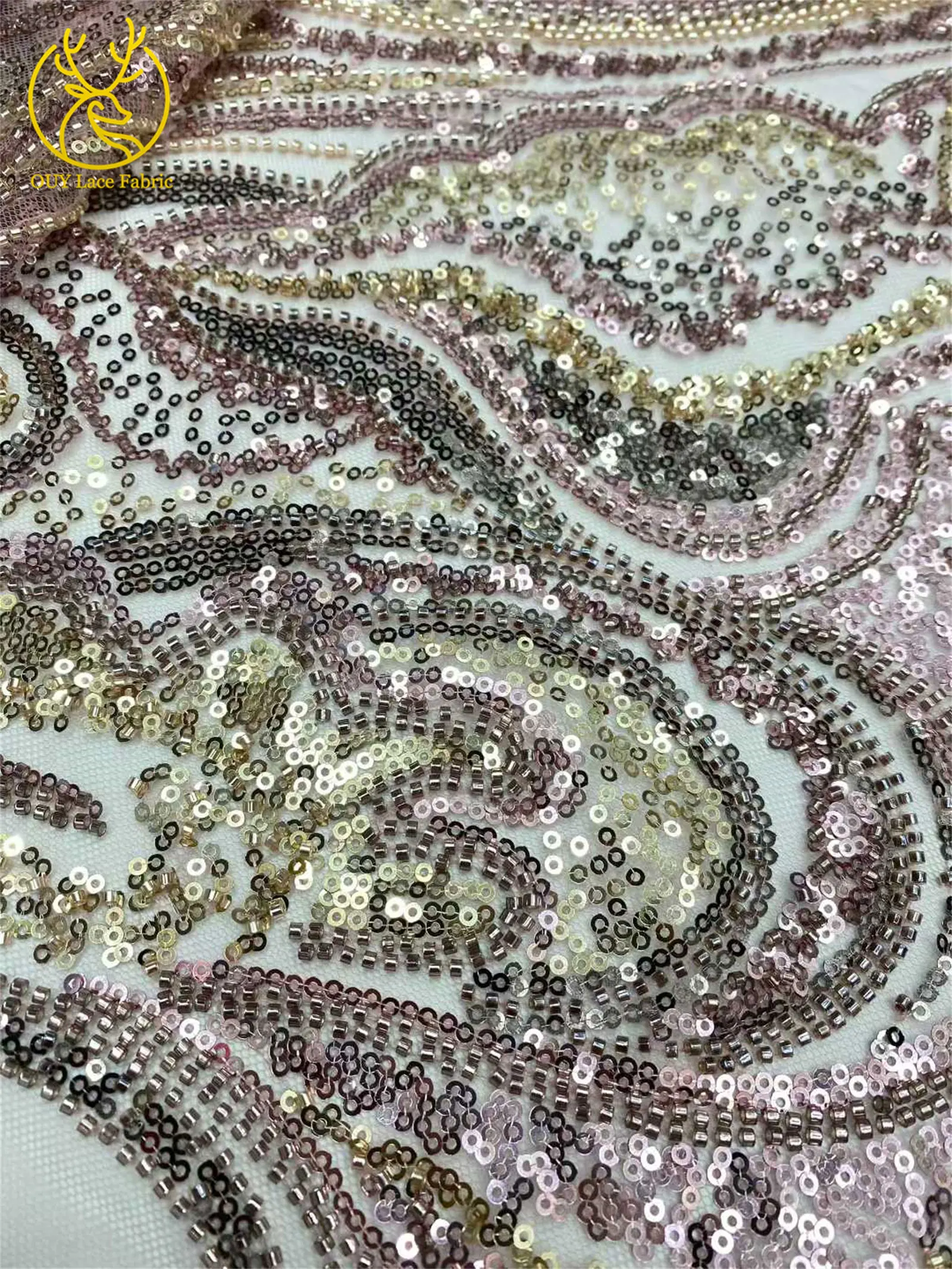 2026 Afrikanischer Perlen-Pailletten-Spitzenstoff, hochwertiger nigerianischer Tüll-Spitzenstoff, geeignet für Hochzeitskleid-Nähmaterial, 5 Yards – Detail 9
