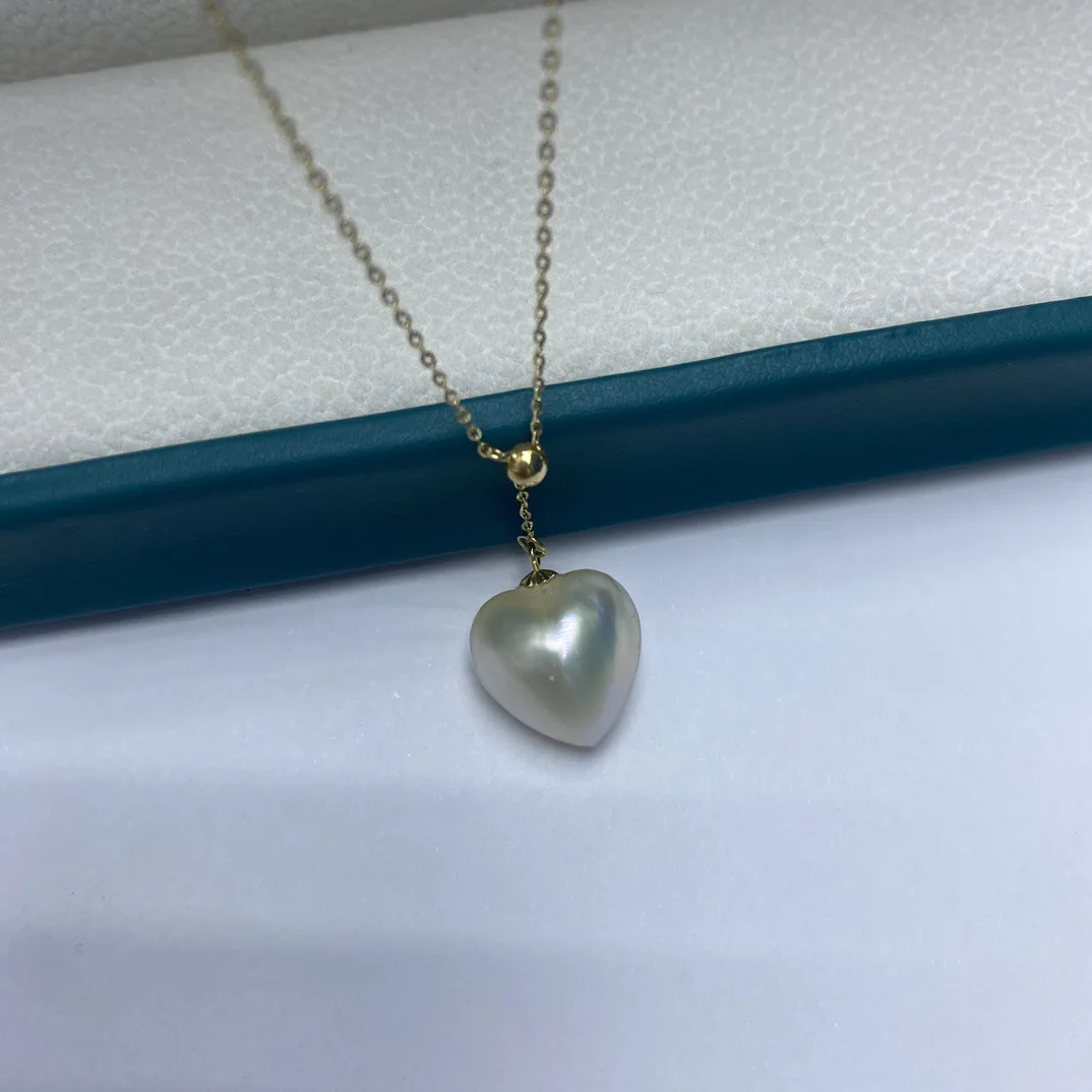 18K Gold Heart Shape Mabe Seawater Pearl Necklace, Smooth Lustrous Mabe Pearl, Luxury Seawater Jewelry Gift