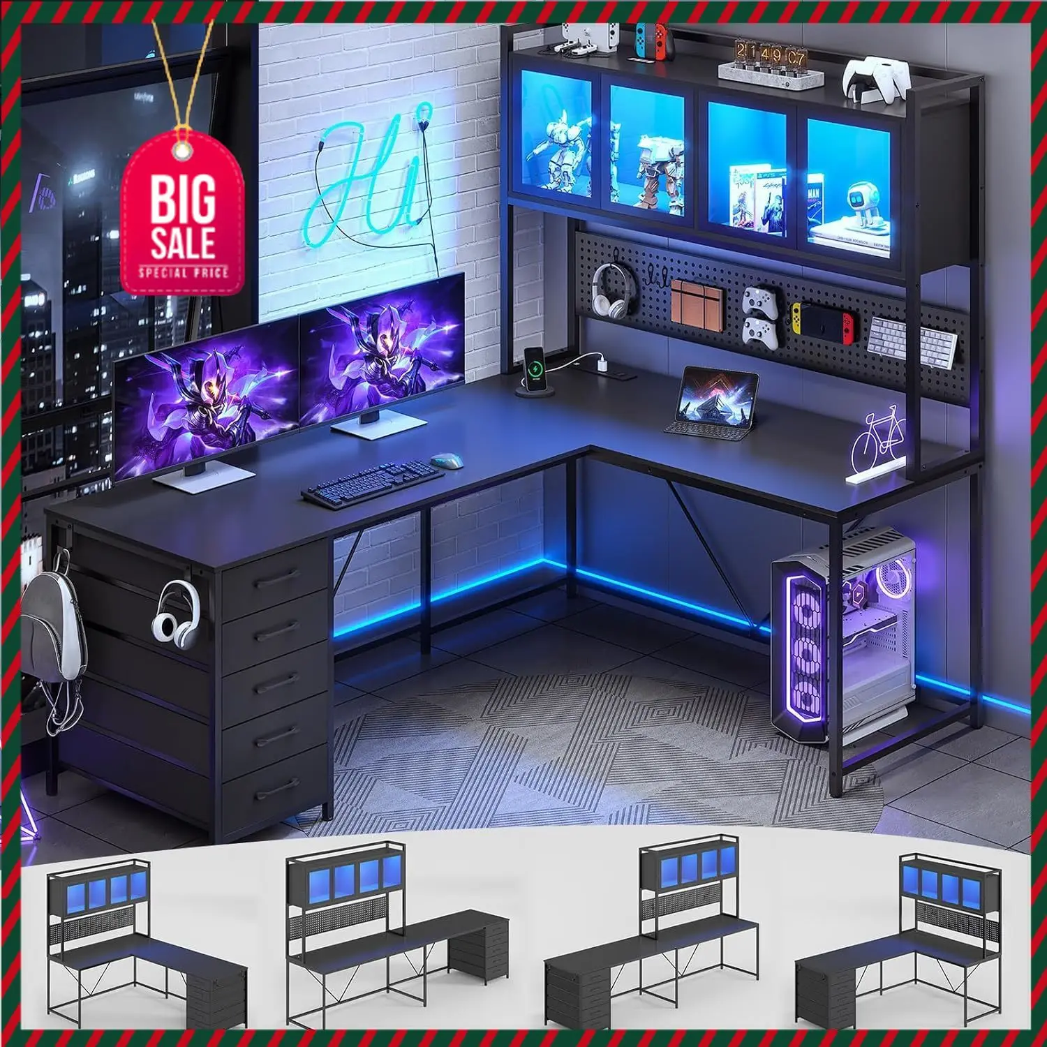 

BestsellerBestsellerBestsellerL Shaped Gaming Desk with Drawers, L Shaped Computer Desk with Hutch and Storage Shelves, Gaming D