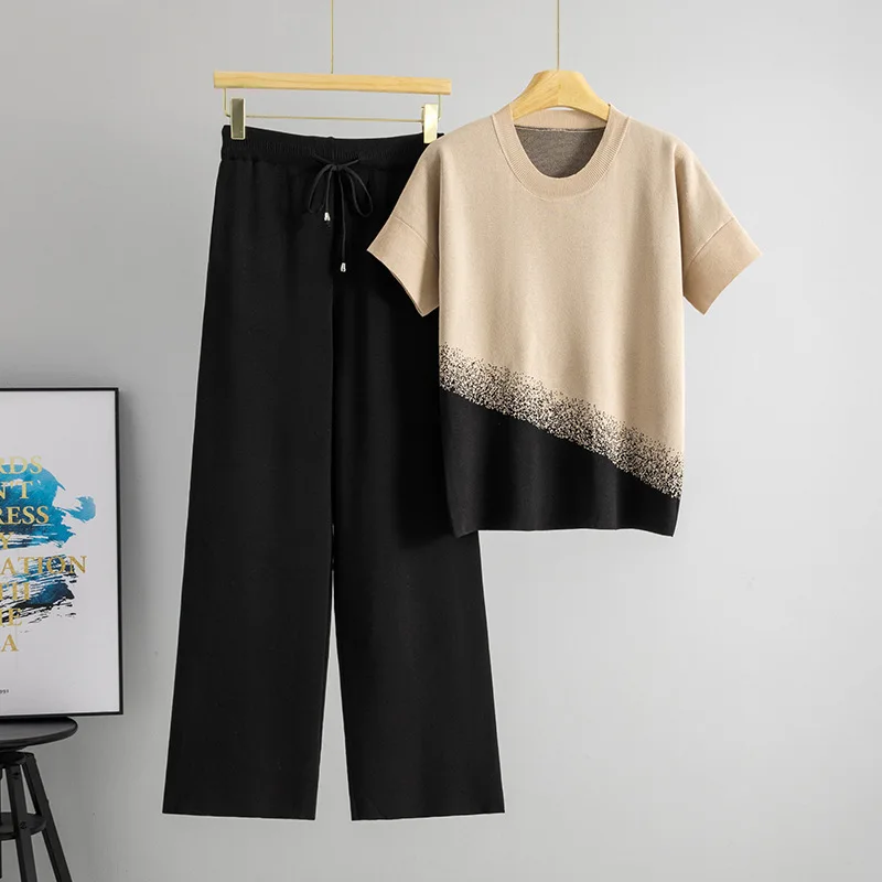 Greenora Elegant Old Money European Autumn Vintage Color Block Knit Top Long Pants Two Piece Set Women Summer Sweater Cardigan