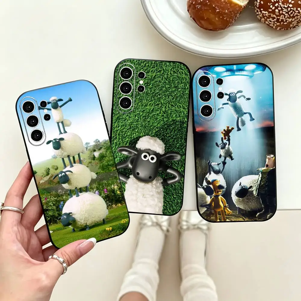Shaun The S-Sheep Cute  Phone Case For Samsung S25,S24,S21,S22,S23,S30,Ultra,S20,Plus,Fe,Soft Silicone Black Cover