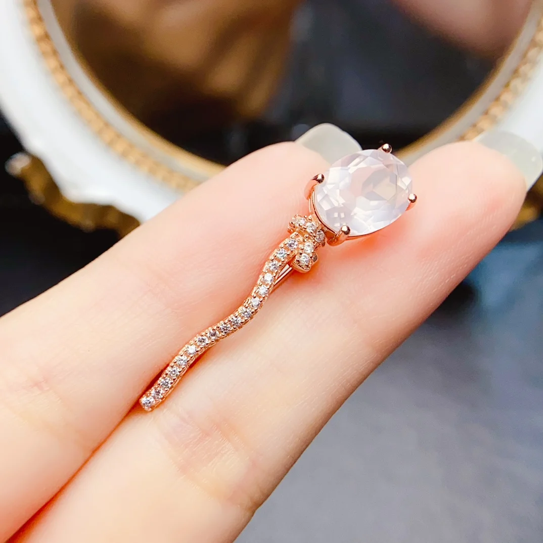 

FS 8*10mm Natural Pink Crystal Brooch S925 Sterling Silver Fine Fashion Charm Wedding Jewelry for Women With Certificate MeiBaPJ
