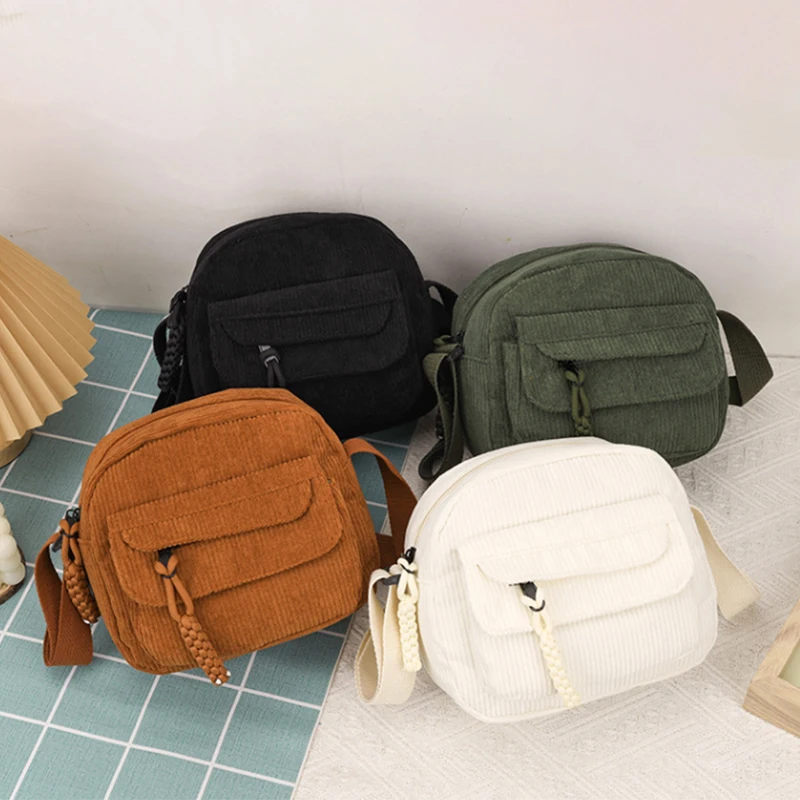 Bolso de hombro pequeño de pana para mujer, bandolera para adolescente, bolso bonito para estudiante, bolsos de mensajero coreanos de calle Harajuku