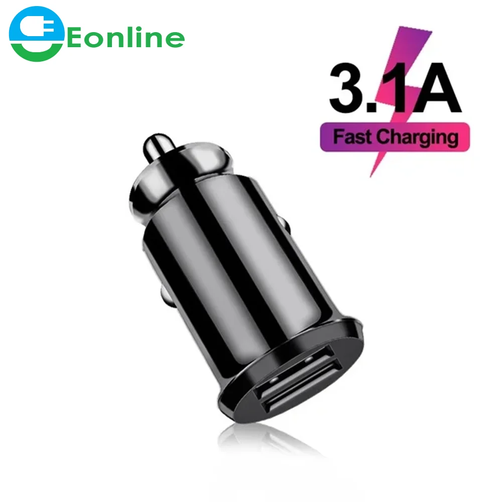 Eonline Mini USB Car Charger Adapter 3.1A Universal Dual USB Phone Car-Charger For Xiaomi HUAWEI OPPO