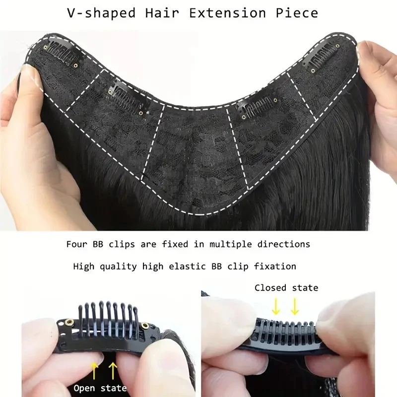 Extensiones de cabello de onda grande en forma de V, peluca de fibra sintética para mujer, natural y simple, adecuada para reuniones diarias