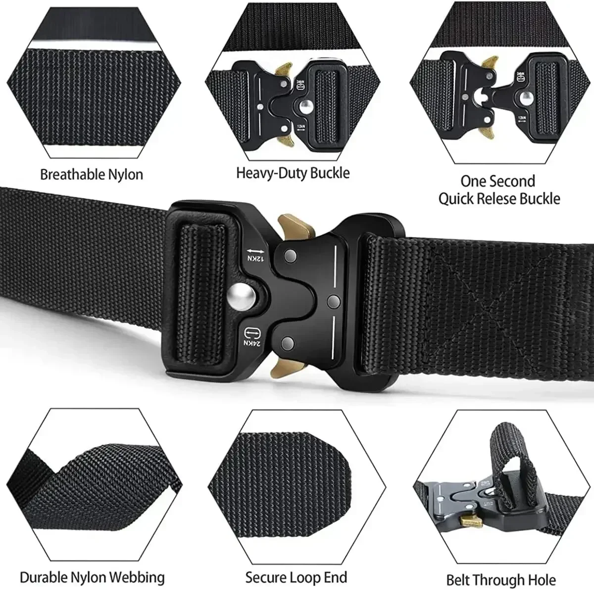 Tactical Belts for Unisex Military Style Work Hiking Riggers Web Gun Belt with Heavy Duty Quick Release Metal Buckle