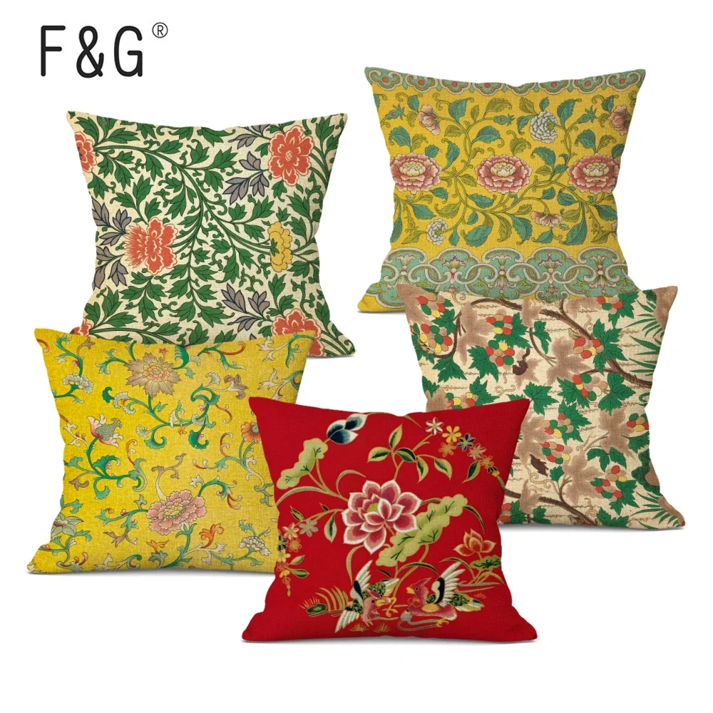 

Ethnic Style Colorful Printing Cushion Covers Chinese Style Throw Pillow Case for Car Seat Home Sofa Decorative