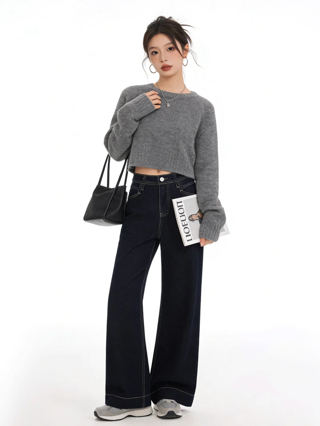 

Retro High Waist Draped Soft Denim Wide Leg Pants Casual Commute Early Spring New Sle Slimming Personali Long Pants