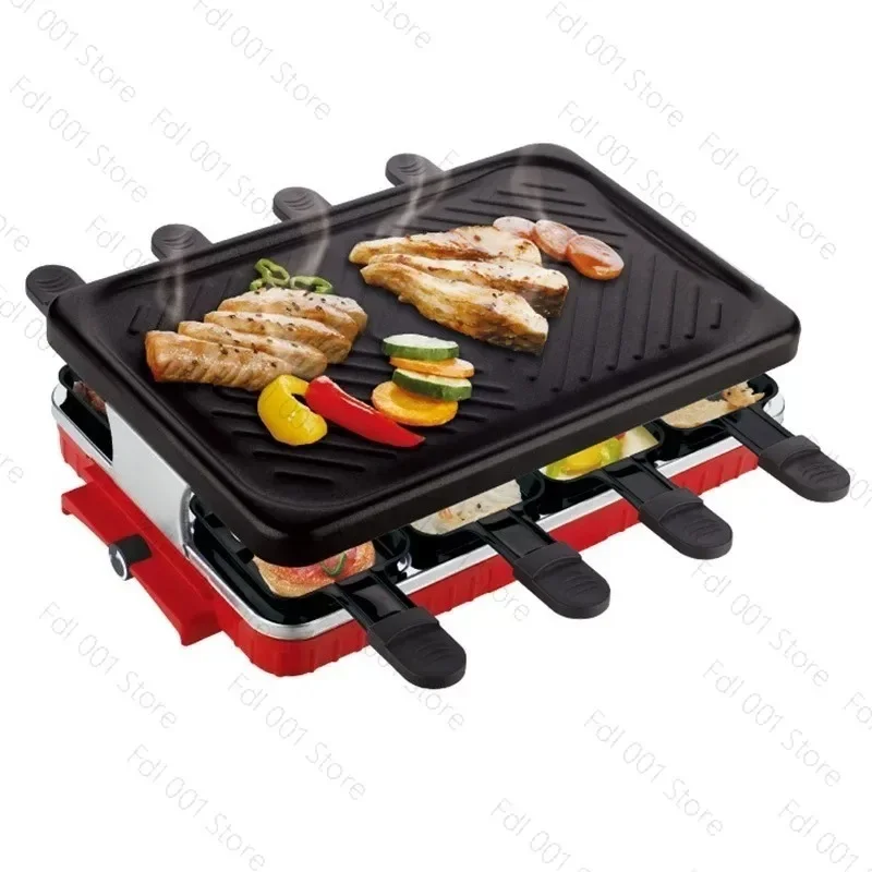 Electric Raclette Grill 2 Layer Non Stick Indoor BBQ Griddle Multi Function for Steak Meat Baking Household Cooking
