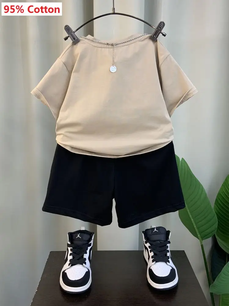 Children\'s Clothing Set Summer New Boys Short Sleeved Set Baby Summer Korean Casual Letter Printing T-shirt + Shorts 2-piece Set