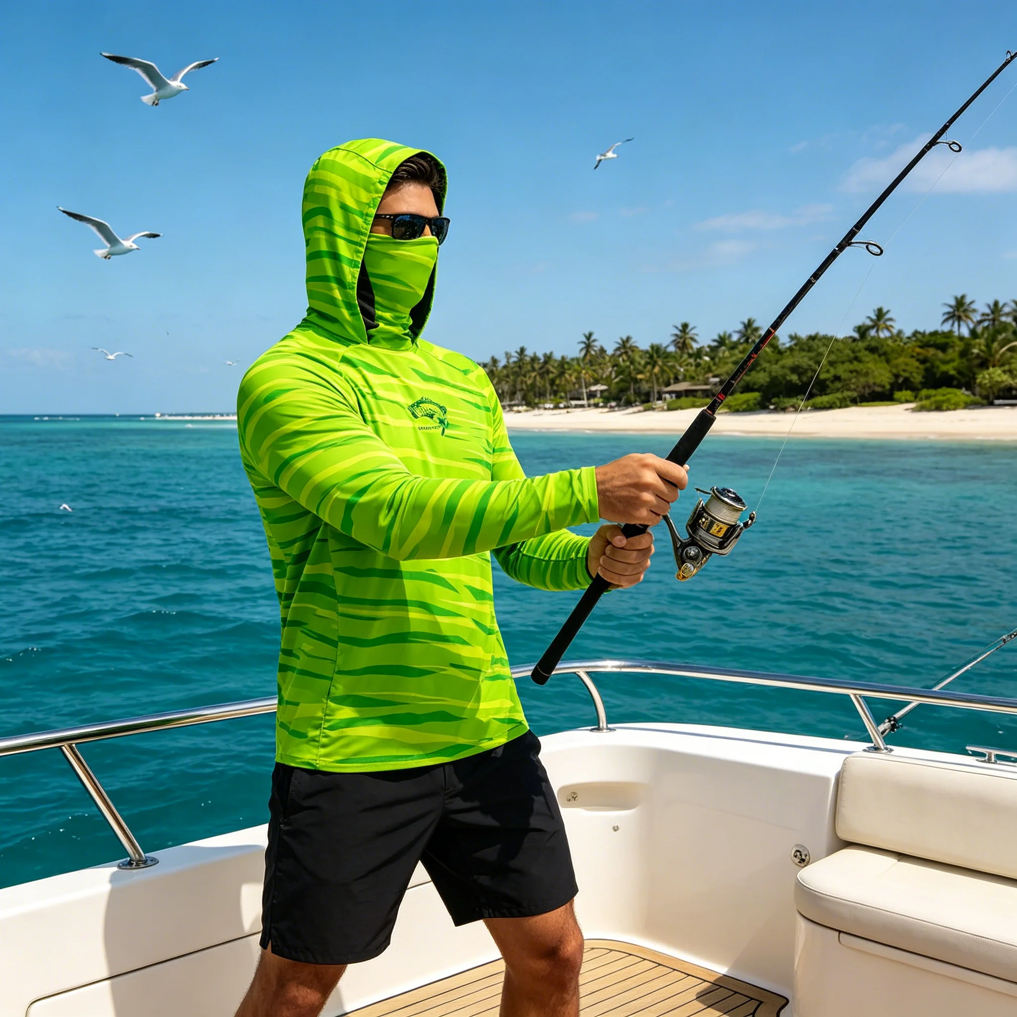 Mens UPF50 Fishing Hoodies Long Sleeve Face Cover Fishing Shirts Sun Protection Quick Dry Breathable Anti UV Fishing Clothing