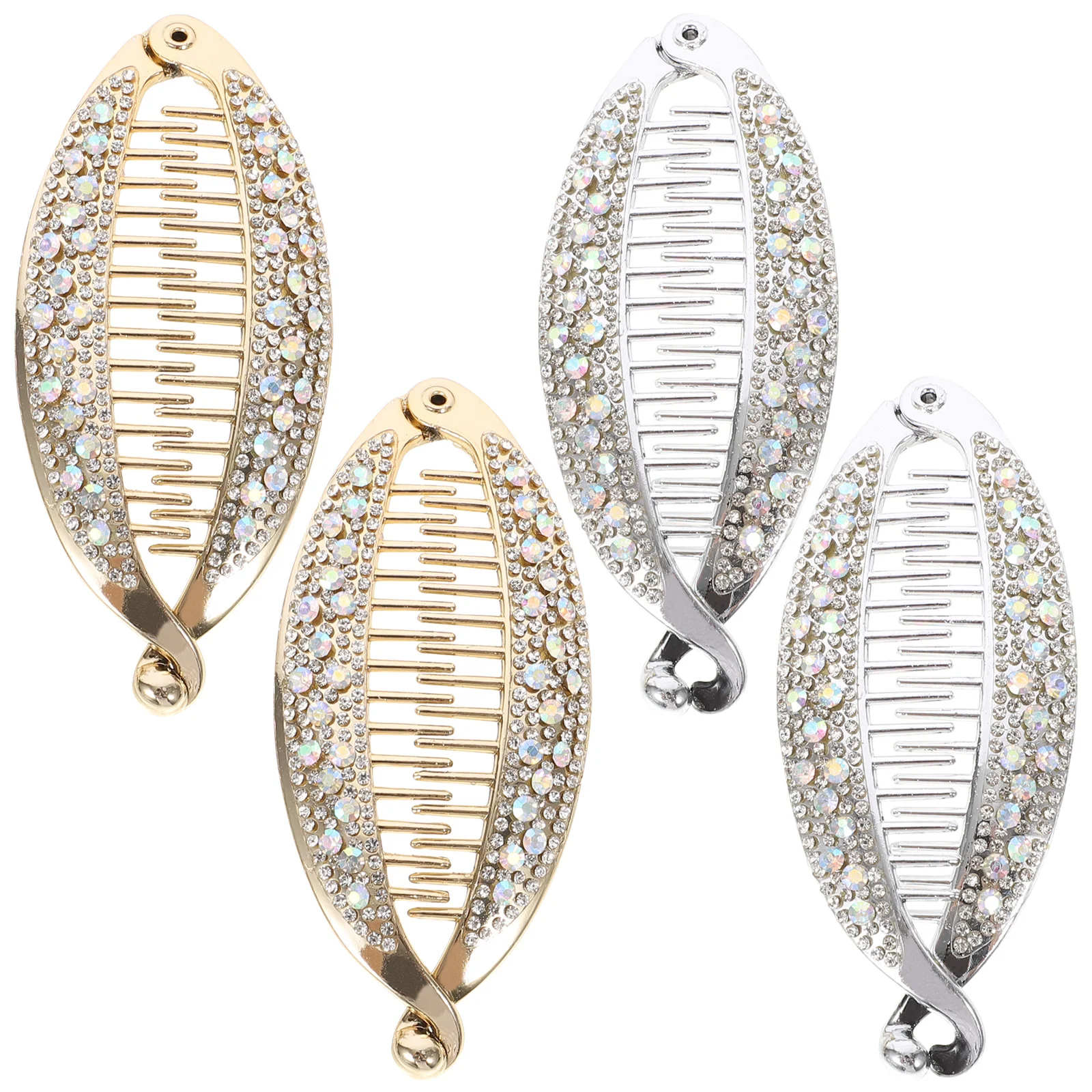 4 Pcs Large Hair Claw Clips Apart Gold Holder Sparkly Banana Pearl Fish Shape Ponytail