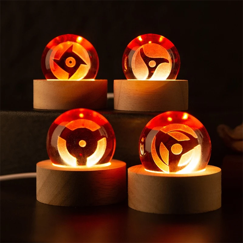 Anime Sharingan Crystal Ball Set 7pcs With LED Light Base Creative Desktop Decoration Japanese Ninja Fan Collectible Model Gift