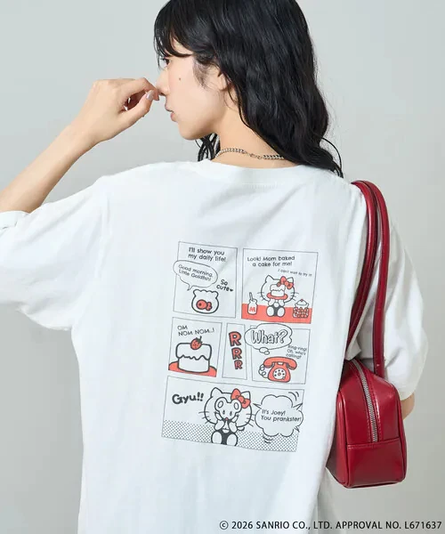 Sanrio Hello Kitty Women T Shirt Dark Gray Short Sleeve Back Comic Panel Print Cotton Oversized Casual Tees