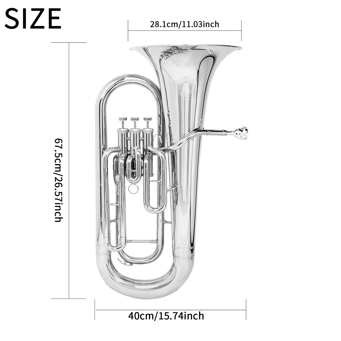 Picture 6: SLADE Bb Flat Euphonium 3-Key Vertical Professional Brass Instrument Silver Plated Baritone Horn for Musicians