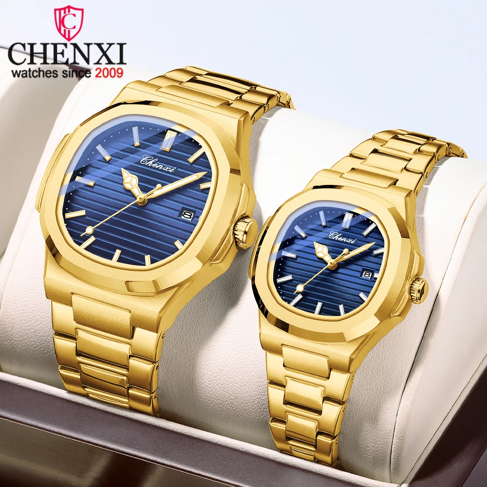 CHENXI Luxury Brand Couple Quartz Wristwatch Gold Stainless Steel Waterproof Luminous Elegant Timepiece for Men and Women