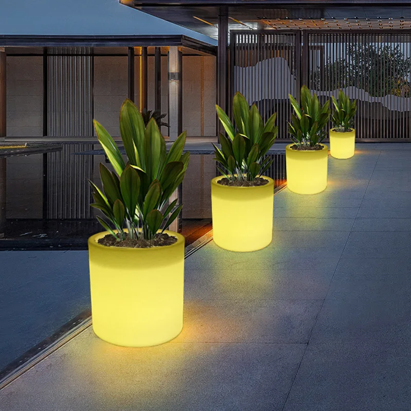 

Creative luminous plastic large pot new high-end flower pot with lamp outdoor courtyard villa entrance decorative flower
