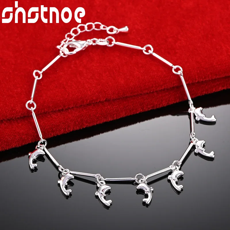 

SHSTONE 925 Sterling Silver Dolphin Pendant Chain Bracelet For Woman Engagement Wedding Accessories Party Fashion Jewelry