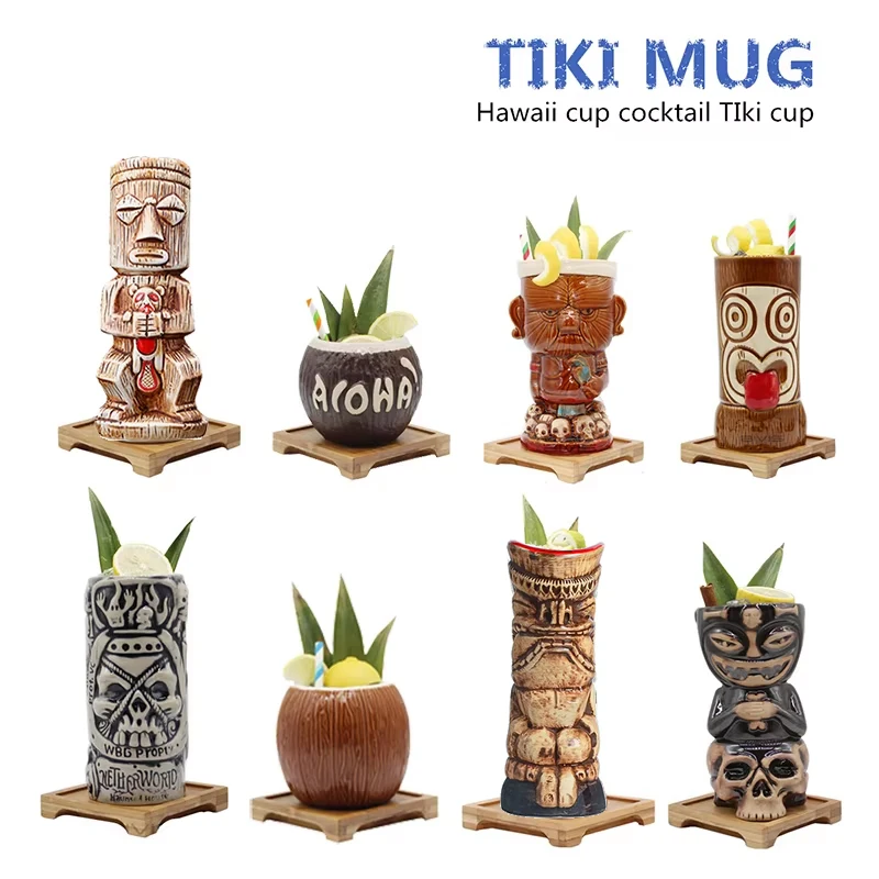 Tazas Tiki hawaianas, taza de cóctel, cerveza, bebida, taza de vino, tazas Tiki de cerámica, ideal para bebidas de cóctel