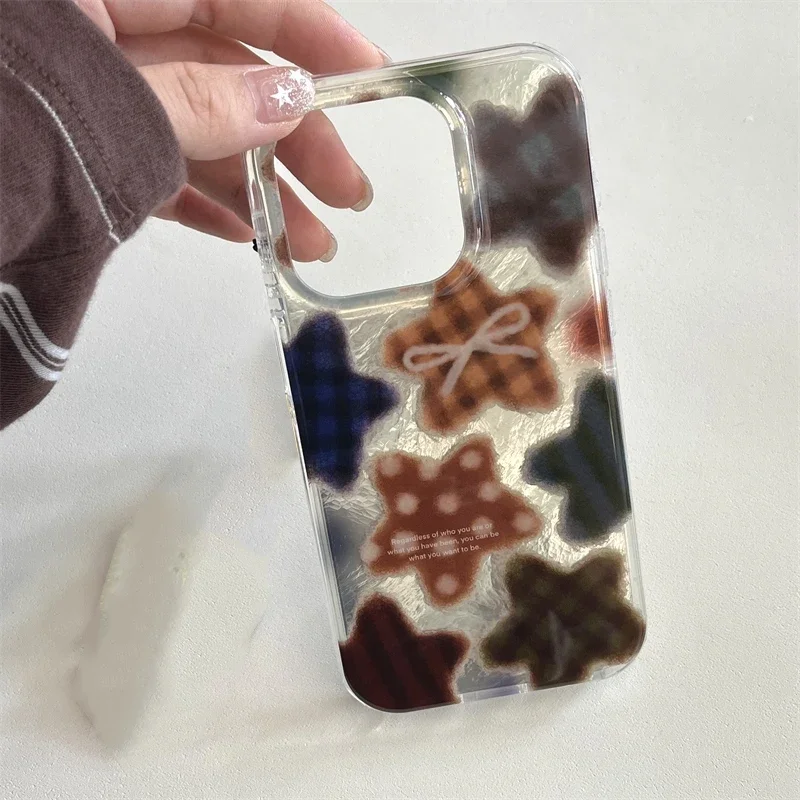 Koreaanse Winter Leuke Bruin Geruite Patten Telefoon Case Voor iPhone 17AIR 16 15 14 13 12 11 Pro MAX MINI XR XSMAX 7 8 Plus Y2K Cover
