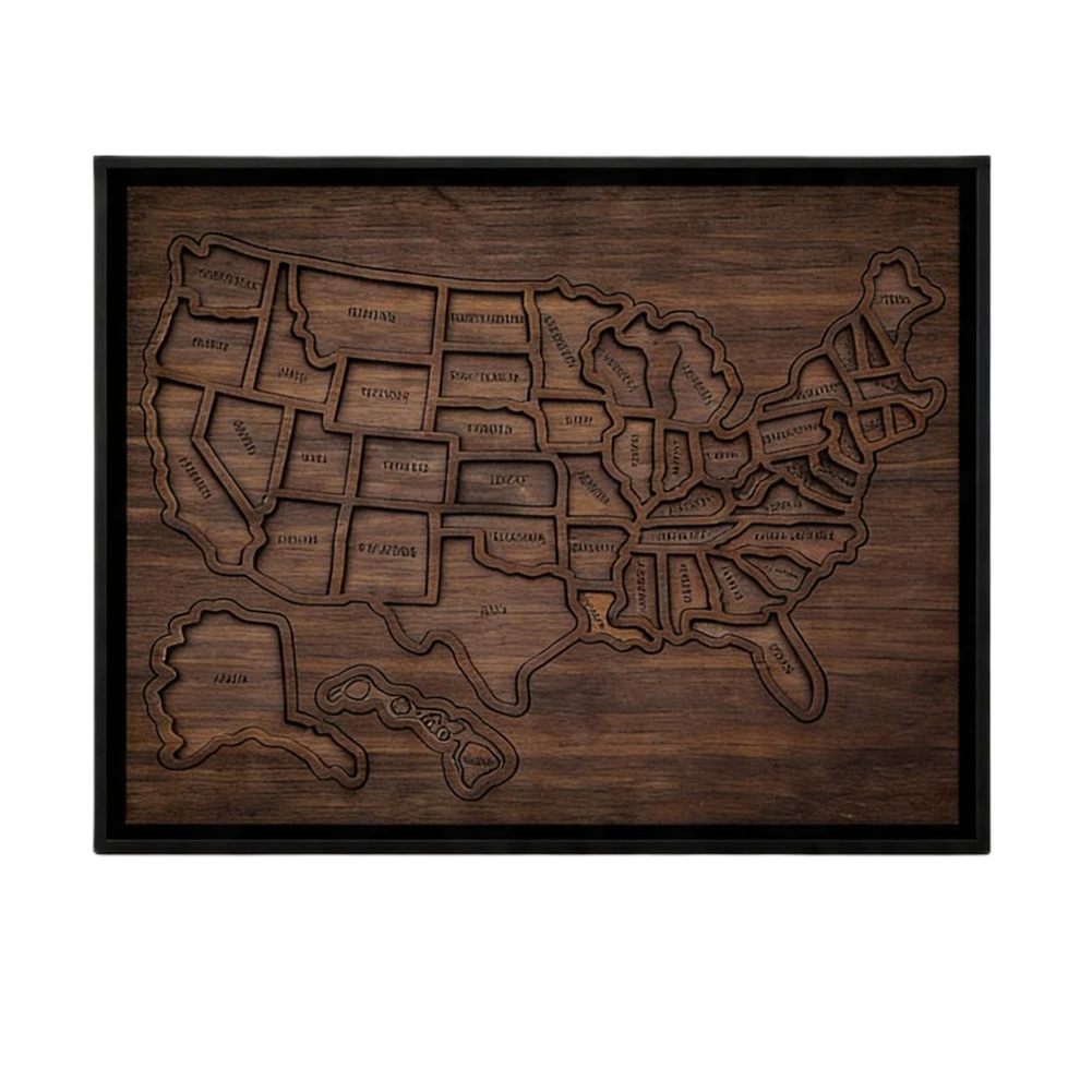US Travel Map Wooden Puzzle 13x11in Size Multicolored Design for Documenting Family Vacations and Personal Explorations