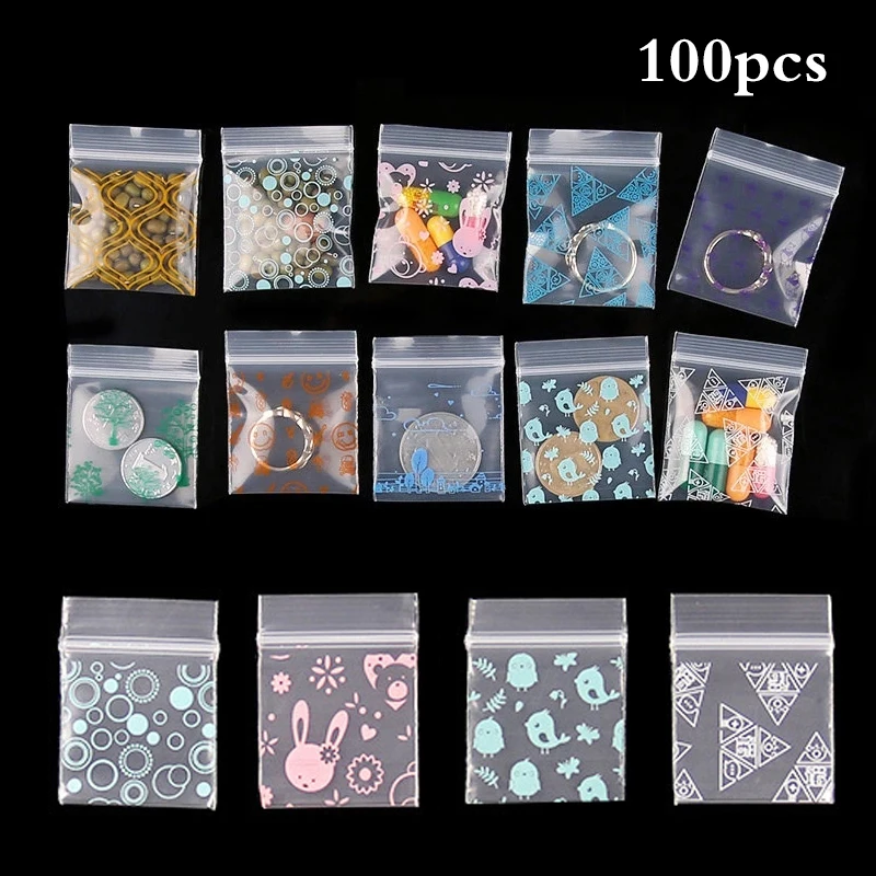 100Pcs/set Mini Zip lock Bags Cheaper Small Plastic Zipper Bag Ziplock Bag DIY Packaging Bags Ziplock Pill Packaging Pouches