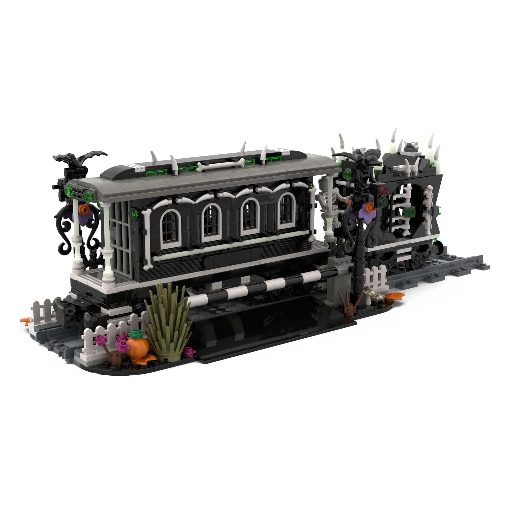 MOC Creative Building Block Model Ornament Halloween Train Carriage Terror Atmosphere Theme DIY Bricks Toys for Children