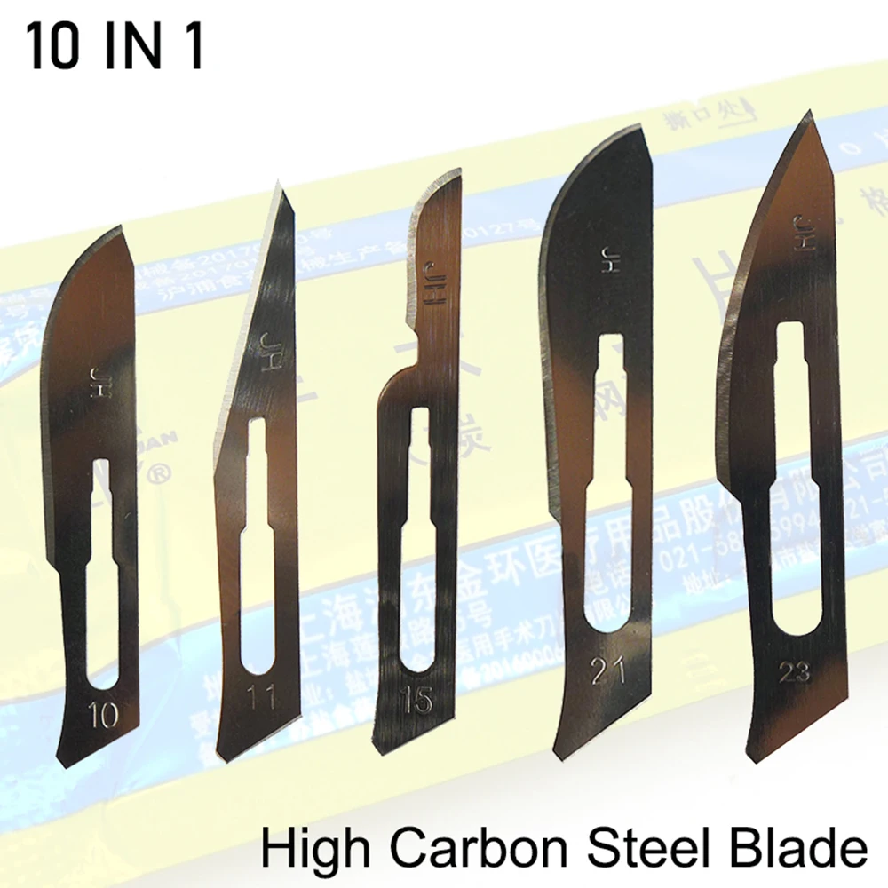 10pcs Carbon Steel Surgical Scalpel Blade 10# 11#  15# 20# 21# 23#  Can be used for industrial or practice knives Animal blades