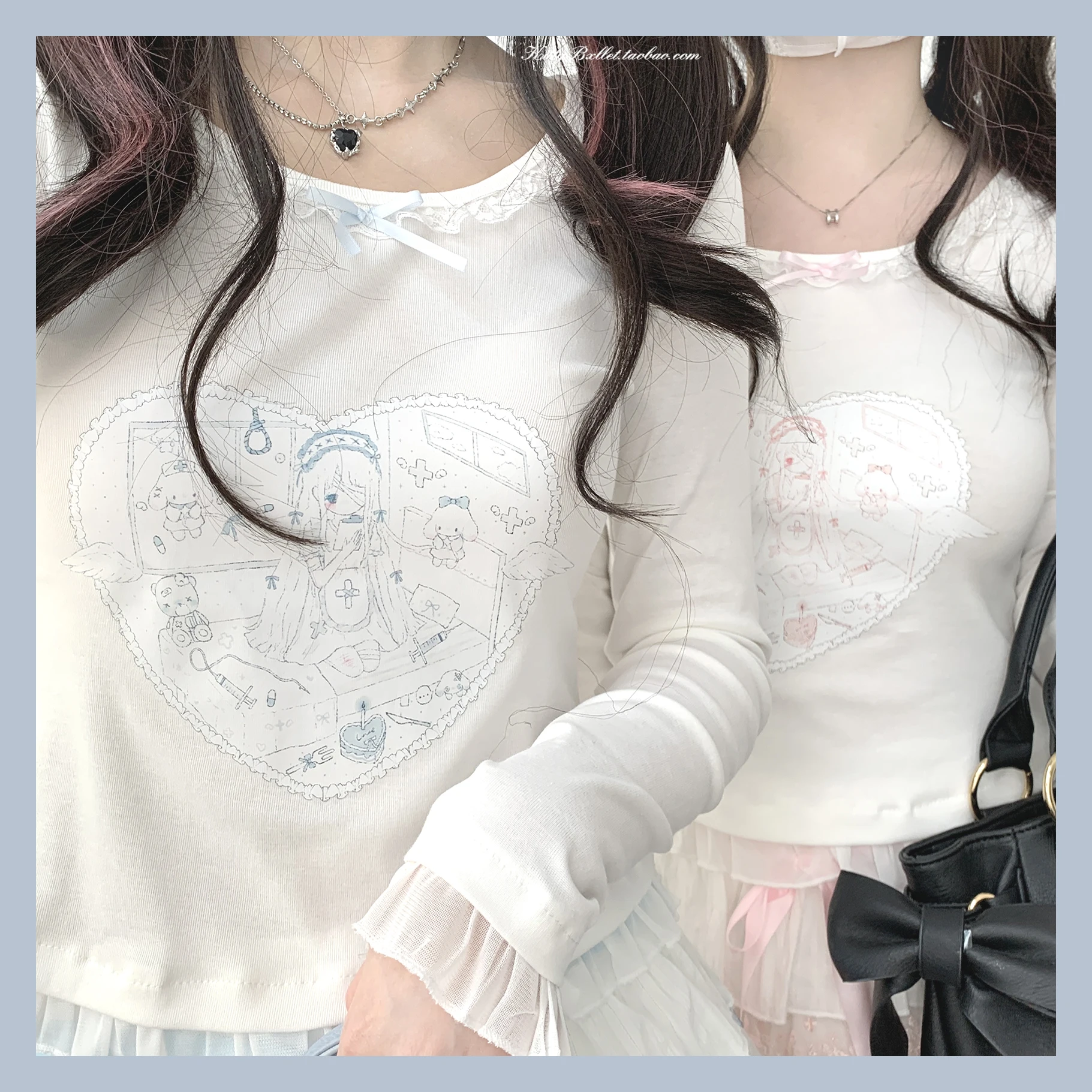 Mine-Style Mass-Production Lace Comfortable Water Color Basic Top Long Sleeve T-shirt Women Girls Y2K Top Tees