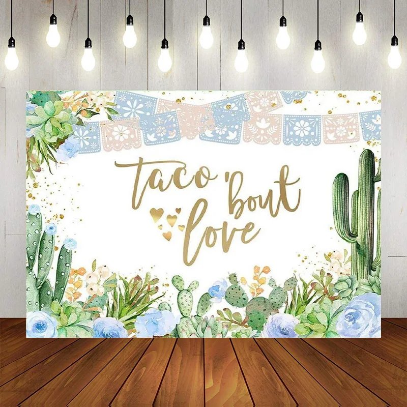 Bridal Shower Backdrop Fiesta Bachelorette Engagement Background Decorations Blue Cactus Flower Bridal Party Banner Props