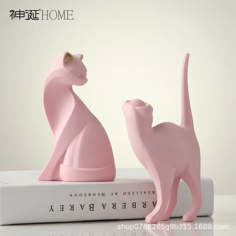 

1Pc Nordic Style Resin Crafts Delicate Animal Cat Figurine Ornament Creative Desktop Adornment for Home Office Showcase