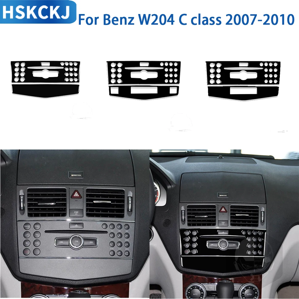 

For Mercedes Benz C Class W204 2007-2010 Accessories Car Interior Central Control Air Condition Trim Sticker Gloss Black Plastic