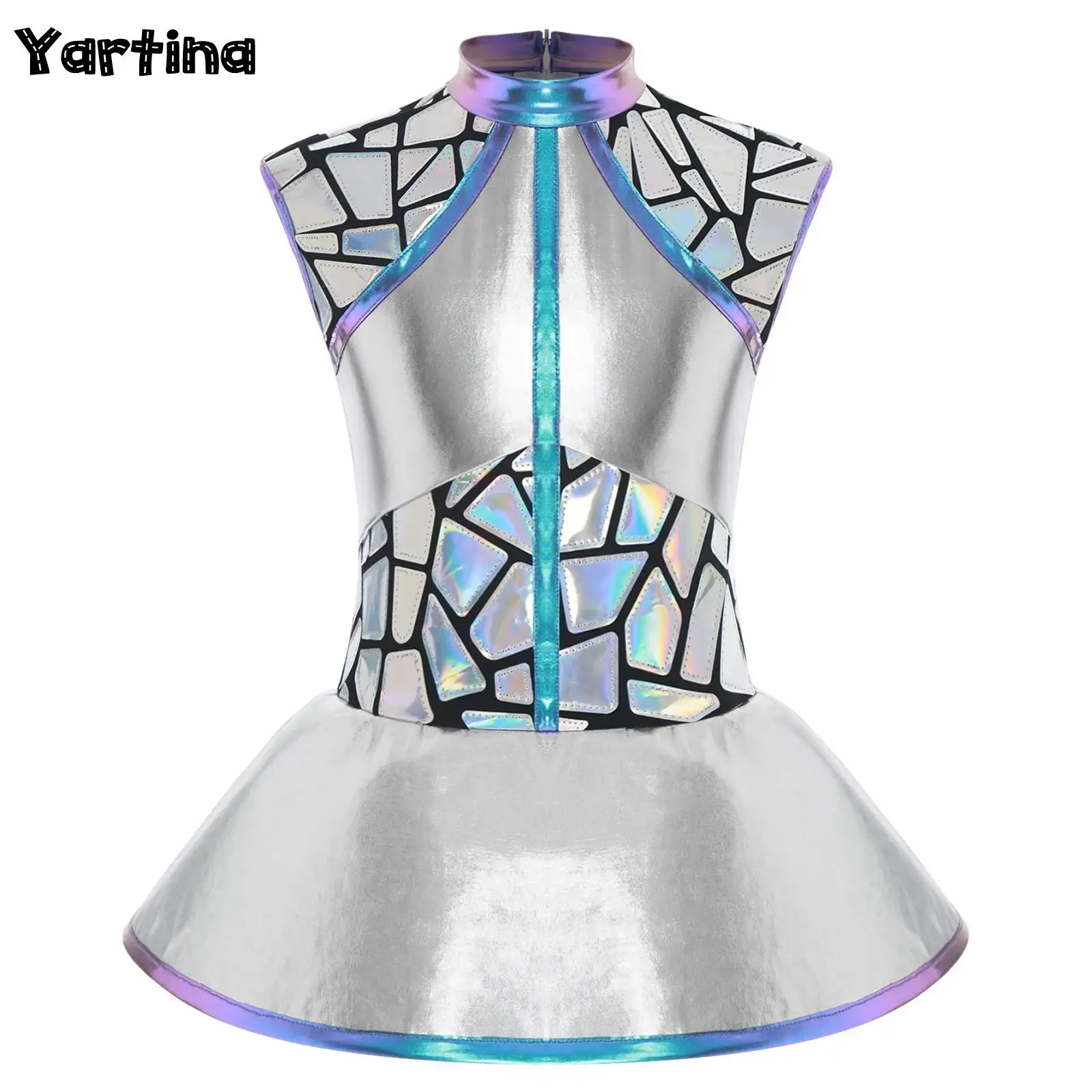 

Kids Girls Alien Costume Outer Space Cutie Costume Anime Halloween Costume Shiny Metallic Alien Costume Back Zip Sequins Dress