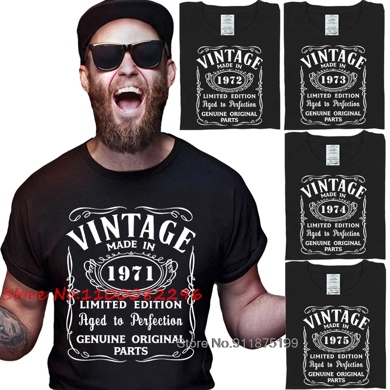 Made in 1971 1972 1973 1974 1975 Birthday Gift T Shirt For Men Short Sleeve Retro Vintage Print Dad Grandad 100% Cotton T-Shirt