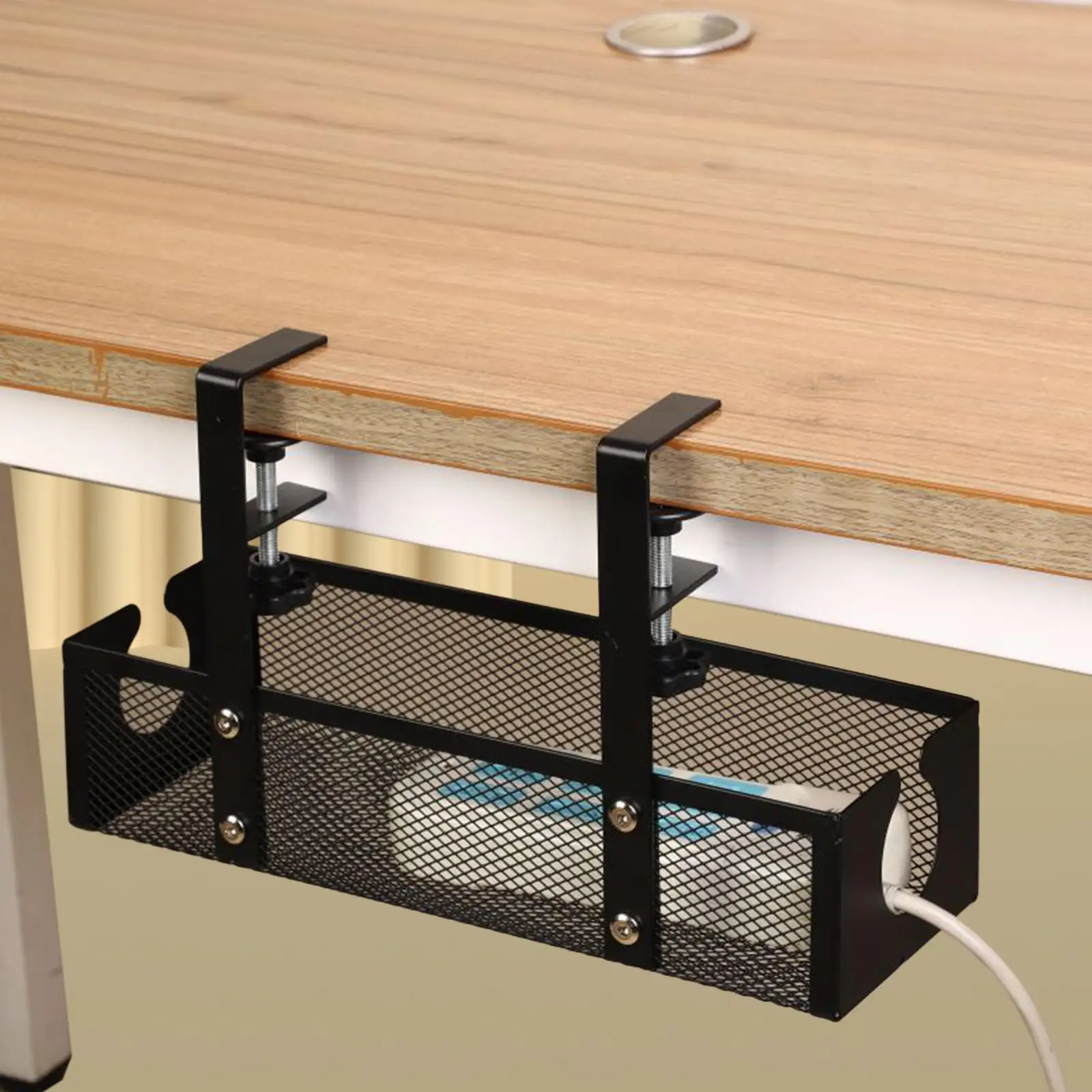 under Desk Cable Tray Box No Drilling Multifunctional Wire Organizer Cable Rack with Side Holes for Home Office Easily Install