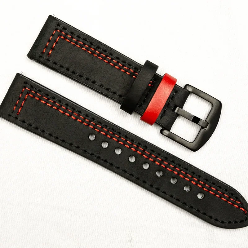 Leather Hole Band for Samsung galaxy watch 7/FE/6/5/pro/4/Classic/ 20mm/22mm Genuine bracelet Huawei gt /Amazfit gts-gtr strap